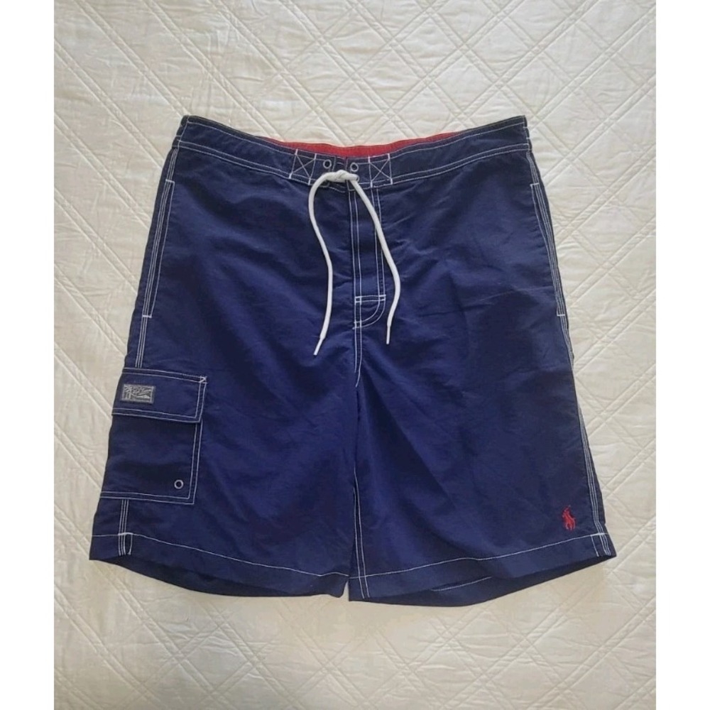 Ralph Lauren Polo Men's Navy Blue Swim Trunks With Pockets Size Med Mesh Lined